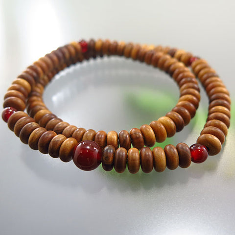 Sandalwood 108-Bead Double-Wrap Bracelet with Agate
