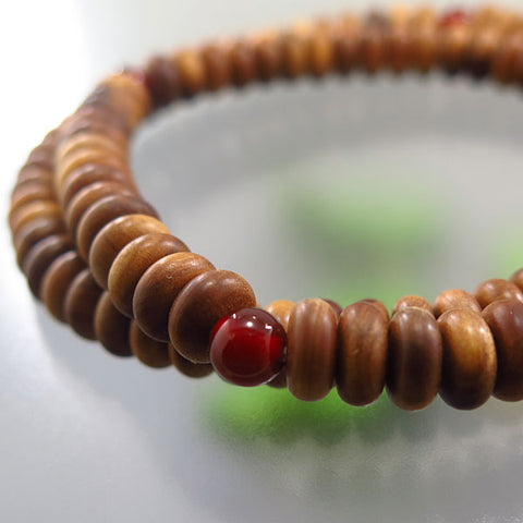 Sandalwood 108-Bead Double-Wrap Bracelet with Agate