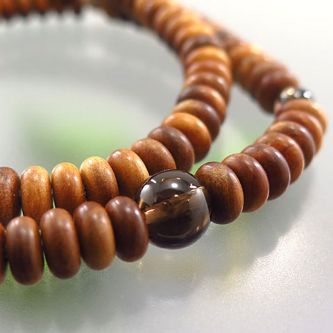 Sandalwood 108-Bead Double-Wrap Bracelet with Smoky Quartz