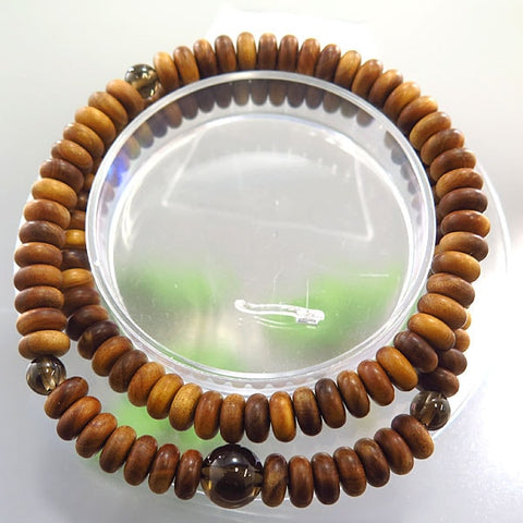 Sandalwood 108-Bead Double-Wrap Bracelet with Smoky Quartz