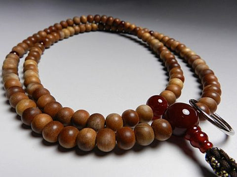 Men's prayer beads, Indonesian sandalwood, agate finish