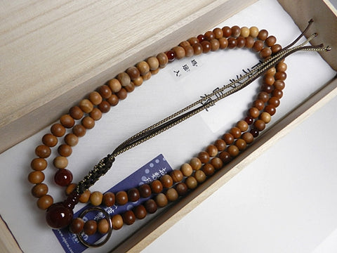 Men's prayer beads, Indonesian sandalwood, agate finish