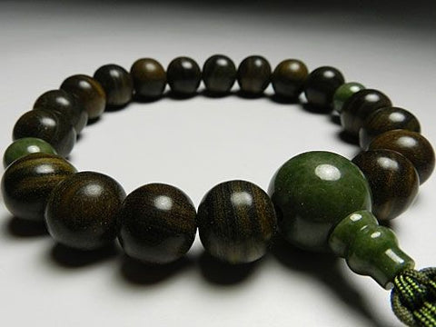 Men's Prayer Beads, Green Sandalwood, Tree of Life, Green Phoenix, 18 Beads, Dushan Jade Finish