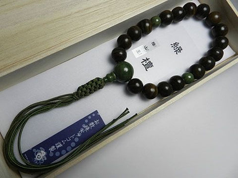 Men's Prayer Beads, Green Sandalwood, Tree of Life, Green Phoenix, 18 Beads, Dushan Jade Finish
