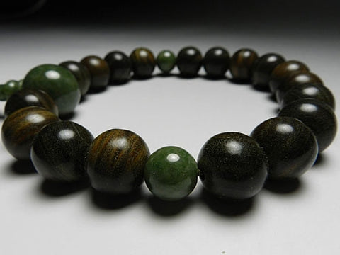 Men's Prayer Beads, Green Sandalwood, Tree of Life, Green Phoenix, 18 Beads, Dushan Jade Finish