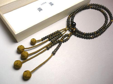 Men's Prayer Beads, Green Sandalwood, Nichiren Sect, Tiger's Eye Finish