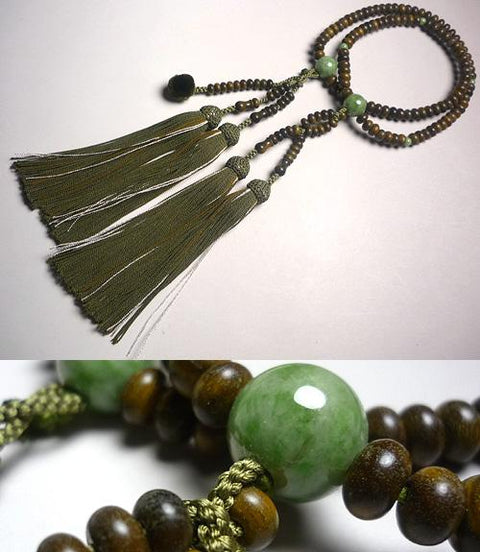 Prayer Beads, Green Sandalwood, Nichiren (Hokke) Sect, Dushan Jade Finish, Officiant Style