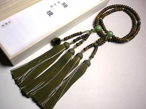 Prayer Beads, Green Sandalwood, Nichiren (Hokke) Sect, Dushan Jade Finish, Officiant Style