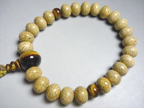 Men's Prayer Beads, Hainan Starry Moon Bodhi Seed, Oval Bead, 24 Beads, Tiger's Eye Finish, String Tassel