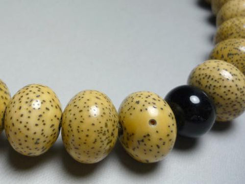 Men's Prayer Beads, Hainan Starry Moon Bodhi Seed, Oval Bead, 24 Beads, Blue Tiger's Eye Finish, String Tassel
