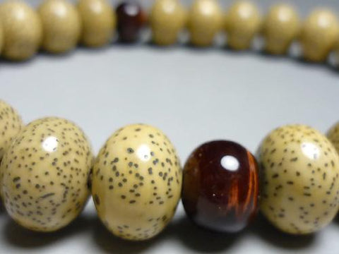 Men's Prayer Beads, Hainan Starry Moon Bodhi Seed, Oval Bead, 24 Beads, Red Tiger's Eye Finish, String Tassel