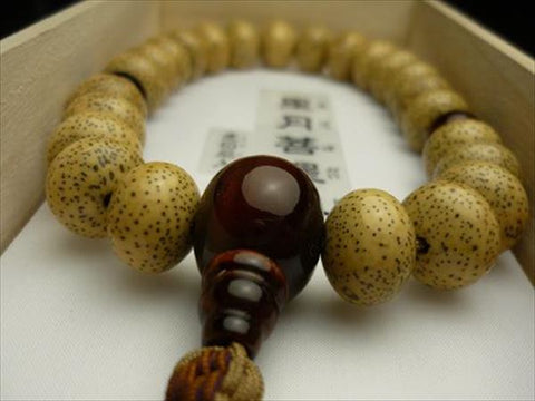 Men's Prayer Beads, Hainan Starry Moon Bodhi Seed, Oval Bead, 24 Beads, Red Tiger's Eye Finish, String Tassel