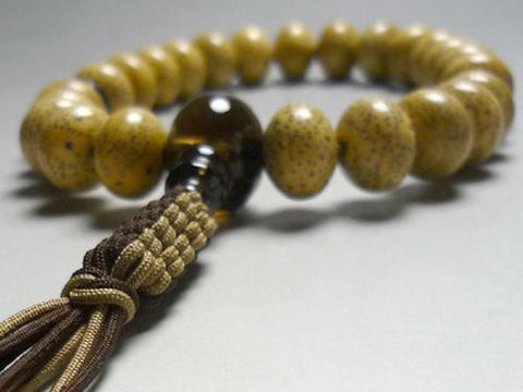 Men's Prayer Beads, Hainan Starry Moon Bodhi Seed, Oval Bead, 24 Beads, Brown Crystal Finish, String Tassel