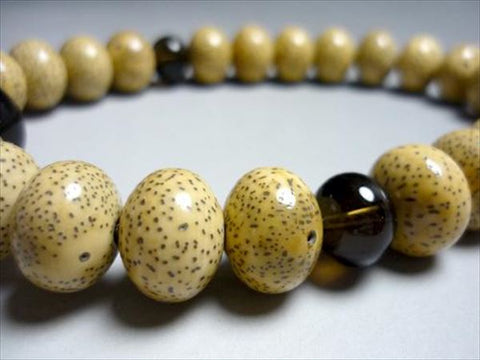 Men's Prayer Beads, Hainan Starry Moon Bodhi Seed, Oval Bead, 24 Beads, Brown Crystal Finish, String Tassel
