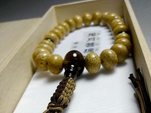 Men's Prayer Beads, Hainan Starry Moon Bodhi Seed, Oval Bead, 24 Beads, Brown Crystal Finish, String Tassel
