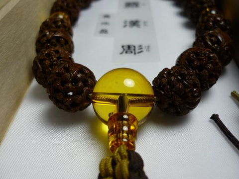 Men's prayer beads, dragon eye bodhi seed, Arhat carving