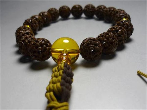 Men's prayer beads, dragon eye bodhi seed, Arhat carving