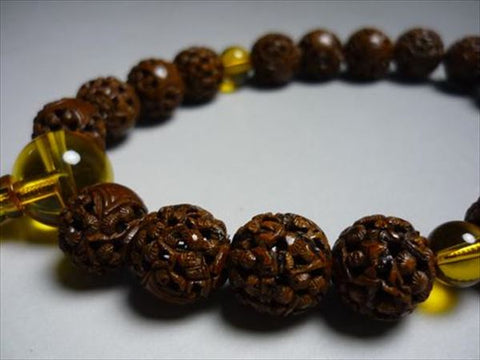 Men's prayer beads, dragon eye bodhi seed, Arhat carving