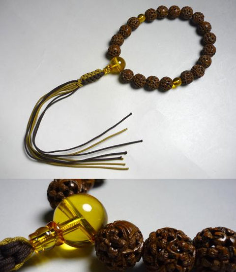 Men's prayer beads, dragon eye bodhi seed, Arhat carving