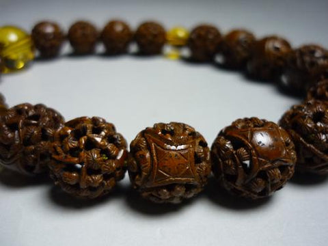 Men's prayer beads, dragon eye bodhi seed, Arhat carving