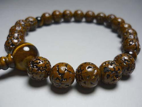 Men's Prayer Beads, Muryo Kongo Bodhi Seed, 22 Beads, Tiger's Eye Finish