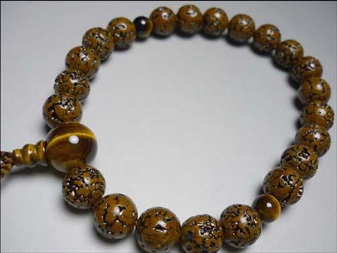 Men's Prayer Beads, Muryo Kongo Bodhi Seed, 22 Beads, Tiger's Eye Finish