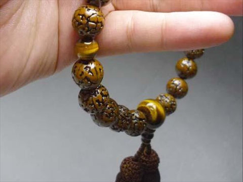 Men's Prayer Beads, Muryo Kongo Bodhi Seed, 22 Beads, Tiger's Eye Finish