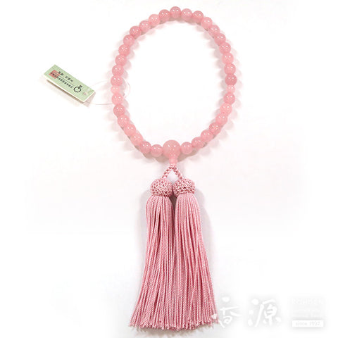 Women's Rose Quartz Prayer Beads, 8mm, Ash-Pink Tassel
