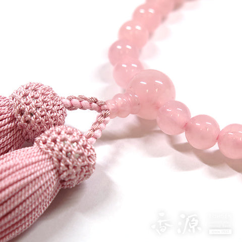 Women's Rose Quartz Prayer Beads, 8mm, Ash-Pink Tassel