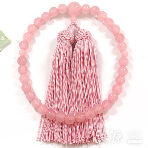 Women's Rose Quartz Prayer Beads, 8mm, Ash-Pink Tassel