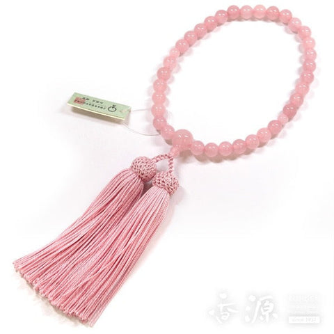 Women's Rose Quartz Prayer Beads, 8mm, Ash-Pink Tassel