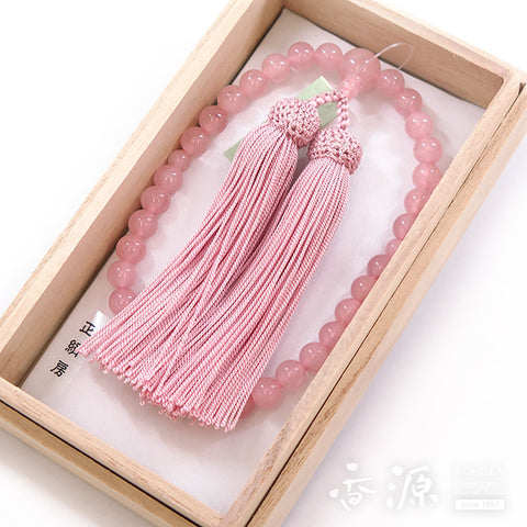 Women's Rose Quartz Prayer Beads, 8mm, Ash-Pink Tassel