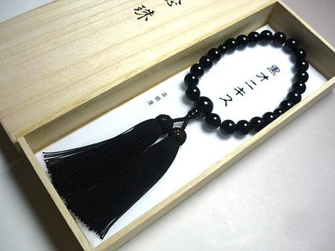 Men's prayer beads, black onyx, black tassel