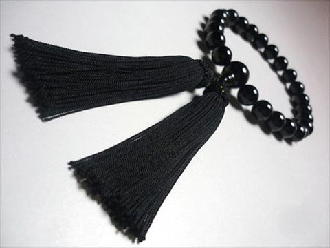 Men's prayer beads, black onyx, black tassel