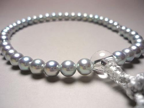 Women's Genuine Pearl Prayer Beads, Crystal Finish, Silver-White