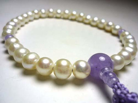 Women's Freshwater Pearl Prayer Beads, Wisteria Cloud Amethyst