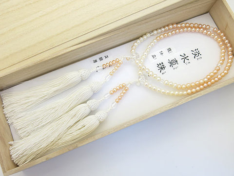Women's Freshwater Pearl Prayer Beads, Gradation, Crystal, White Tassel