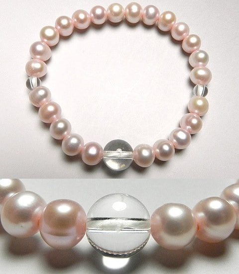 Pink Freshwater Pearl & Crystal Bracelet, 7mm Bead