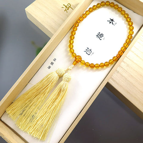 Women's Genuine Amber Prayer Beads, 7mm Bead, Cream Tassel
