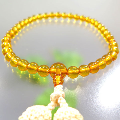 Women's Genuine Amber Prayer Beads, 7mm Bead, Cream Tassel