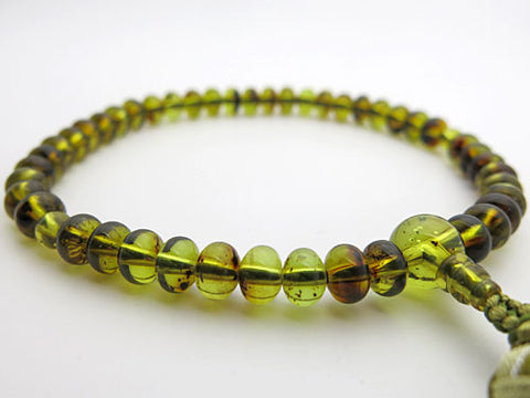 Women's Green Amber Prayer Beads, Oval Bead, Flower Tassel