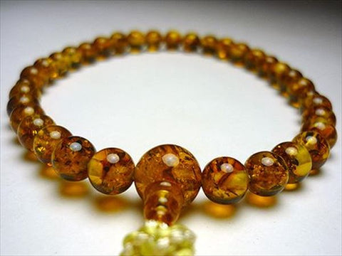 Women's Pressed Amber Prayer Beads, 8mm Bead, Cream Tassel