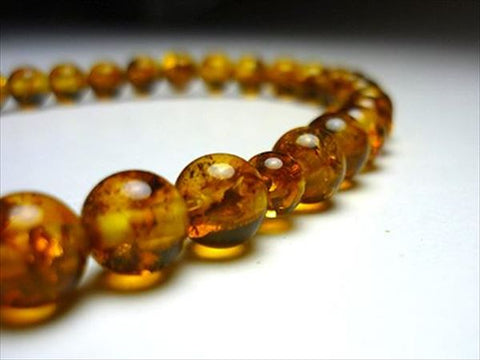 Women's Pressed Amber Prayer Beads, 8mm Bead, Cream Tassel