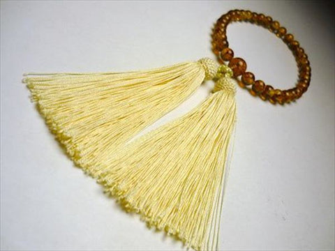 Women's Pressed Amber Prayer Beads, 8mm Bead, Cream Tassel