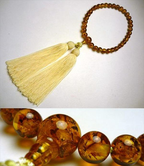 Women's Pressed Amber Prayer Beads, 8mm Bead, Cream Tassel