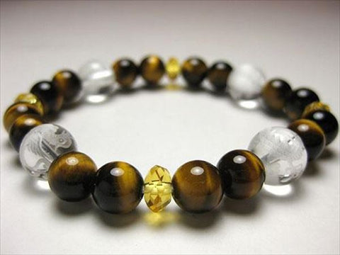 Crystal Feng Shui Four Gods carved tiger's eye bracelet, small