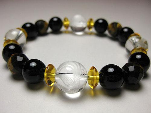 Feng shui four guardian beasts carved tiger's eye bracelet