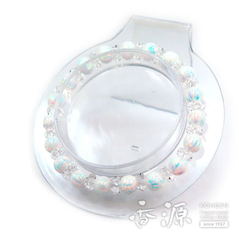 Kyoto opal 7mm bead bracelet, quartz cut-glass combination