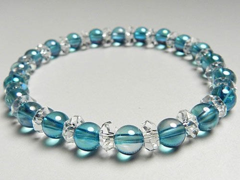 Aqua Aura and Cut Crystal 6mm Bead Bracelet 686011000019a - bead detail