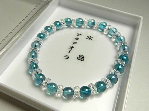 Aqua Aura and Cut Crystal 6mm Bead Bracelet 686011000019a - worn on wrist